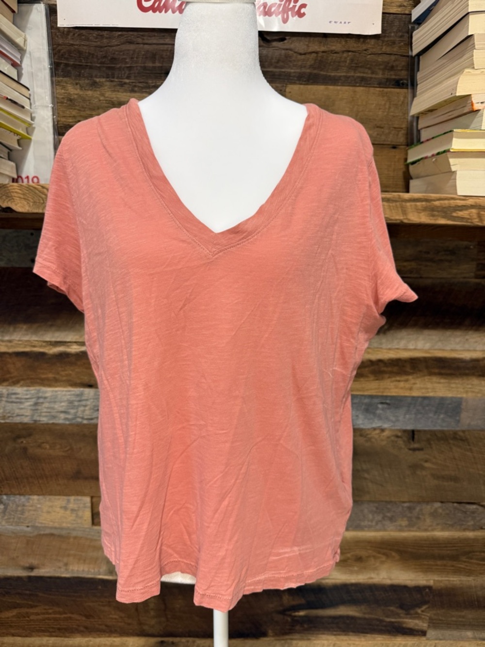 Madewell Coral V-Neck Short Sleeve Tee